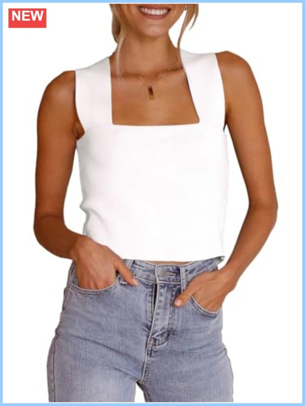 Knit Square Neck Tank Top Sleeveless Sweater Fitted Shirt